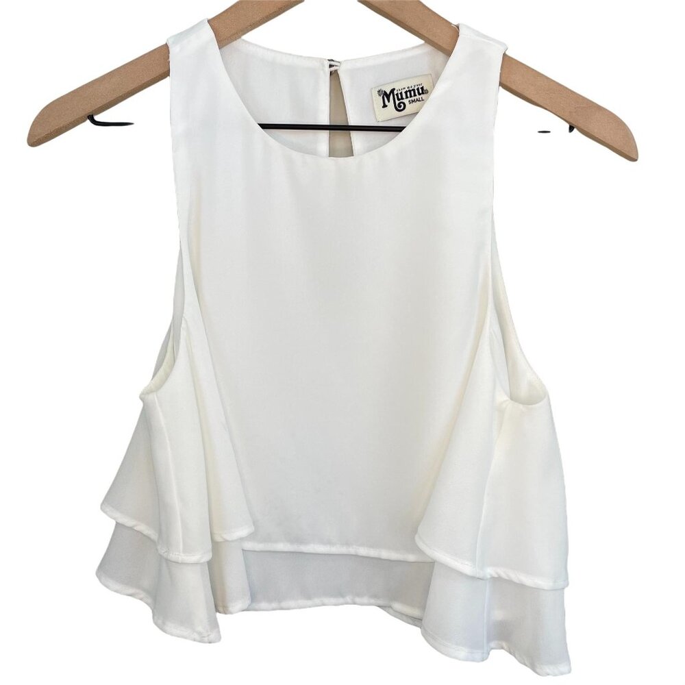 Show Me Your Mumu white crisp King ruffle sleeveless crop top small MSRP 96 - Picture 3 of 12